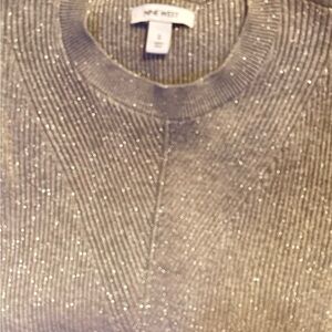 Sparkly Nine West NWT Knit sweater shirt round neck collar grey silver